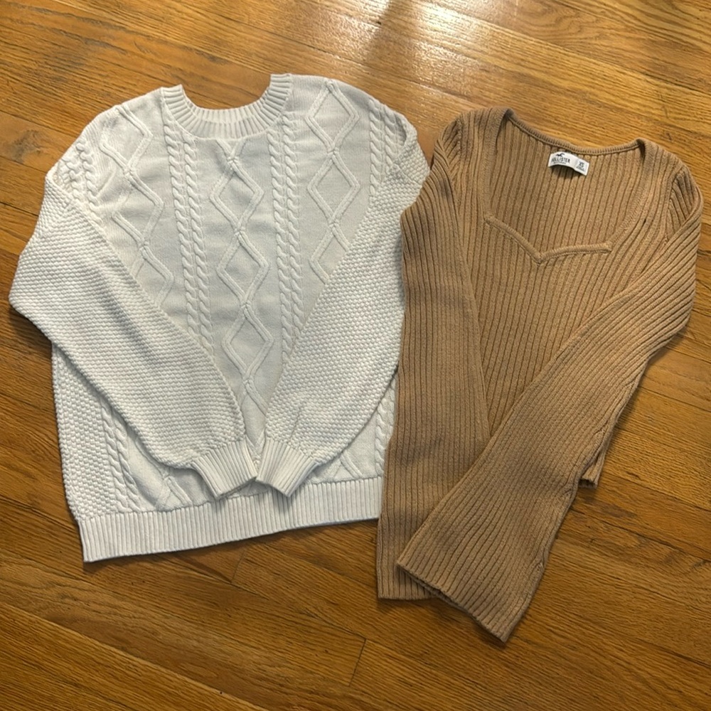 Hollister sweaters (White size small, Brown size x-small) -